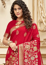 Load image into Gallery viewer, Bridal Red Designer Floral Zari Woven Banarasi Silk Saree
