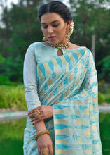 Load image into Gallery viewer, Baby Blue Zari Woven Floral Tussar Silk Saree
