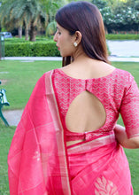 Load image into Gallery viewer, Raspberry Pink Zari Woven Linen Silk Saree