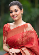 Load image into Gallery viewer, Imperial Red Self Weaving Banarasi Silk Saree with Zari Border &amp; Pallu