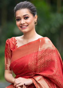 Imperial Red Self Weaving Banarasi Silk Saree with Zari Border & Pallu