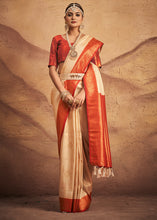 Load image into Gallery viewer, Ivory White Zari Woven Silk Saree