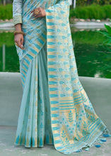 Load image into Gallery viewer, Baby Blue Zari Woven Floral Tussar Silk Saree