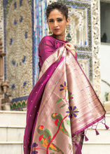 Load image into Gallery viewer, Lollipop Purple Zari Woven Tussar Silk Saree having Paithani Design Pallu