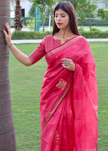 Load image into Gallery viewer, Raspberry Pink Zari Woven Linen Silk Saree