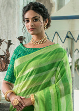 Load image into Gallery viewer, Shades Of Green Linen Saree having Zari Woven Stripes
