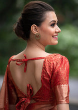 Load image into Gallery viewer, Imperial Red Self Weaving Banarasi Silk Saree with Zari Border &amp; Pallu