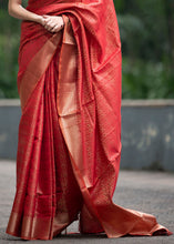 Load image into Gallery viewer, Imperial Red Self Weaving Banarasi Silk Saree with Zari Border &amp; Pallu