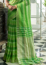 Load image into Gallery viewer, Shades Of Green Linen Saree having Zari Woven Stripes