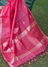 Load image into Gallery viewer, Raspberry Pink Zari Woven Linen Silk Saree