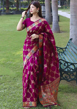 Load image into Gallery viewer, Magenta Purple Zari Woven Tussar Silk Saree with Designer Pallu