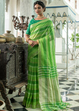 Load image into Gallery viewer, Shades Of Green Linen Saree having Zari Woven Stripes