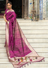Load image into Gallery viewer, Lollipop Purple Zari Woven Tussar Silk Saree having Paithani Design Pallu