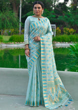 Load image into Gallery viewer, Baby Blue Zari Woven Floral Tussar Silk Saree