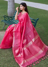 Load image into Gallery viewer, Raspberry Pink Zari Woven Linen Silk Saree