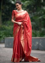 Load image into Gallery viewer, Imperial Red Self Weaving Banarasi Silk Saree with Zari Border &amp; Pallu