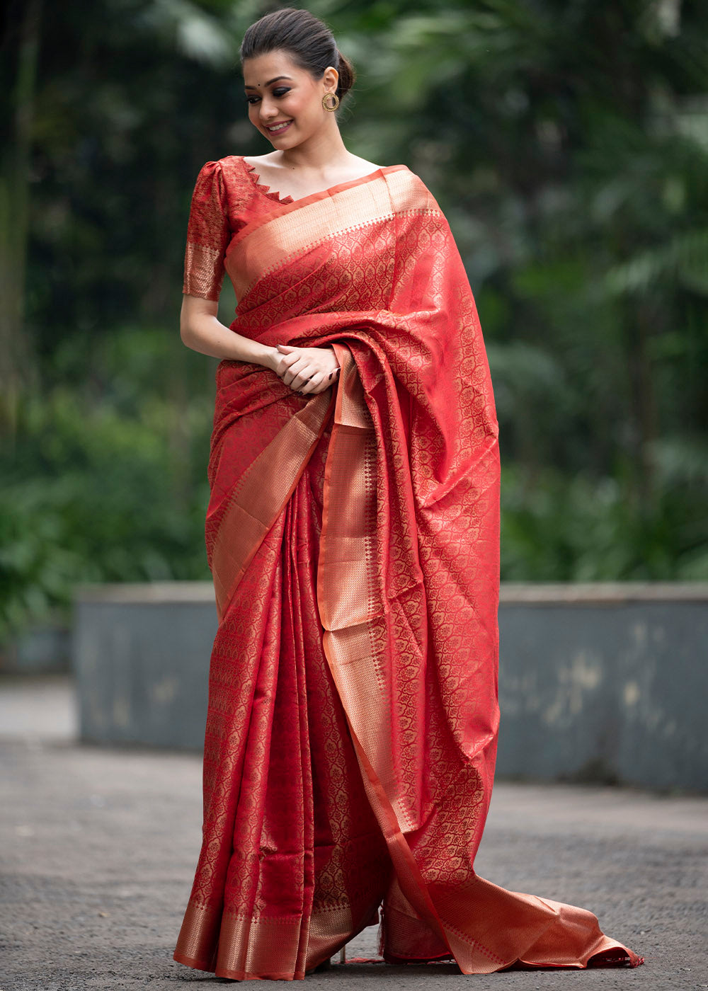 Imperial Red Self Weaving Banarasi Silk Saree with Zari Border & Pallu