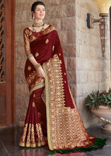 Load image into Gallery viewer, Maroon Red Zari Woven Banarasi Silk Saree with Brocade Blouse