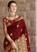 Load image into Gallery viewer, Maroon Red Zari Woven Banarasi Silk Saree with Brocade Blouse