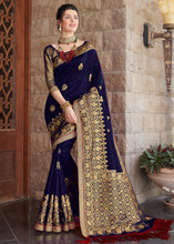 Load image into Gallery viewer, Indigo Blue Zari Woven Banarasi Silk Saree with Brocade Blouse