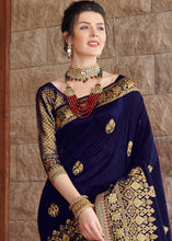 Load image into Gallery viewer, Indigo Blue Zari Woven Banarasi Silk Saree with Brocade Blouse