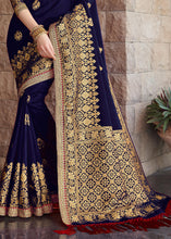 Load image into Gallery viewer, Indigo Blue Zari Woven Banarasi Silk Saree with Brocade Blouse