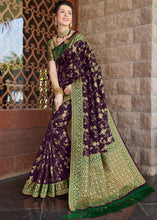 Load image into Gallery viewer, Eggplant Purple Zari Woven Banarasi Silk Saree with Brocade Blouse