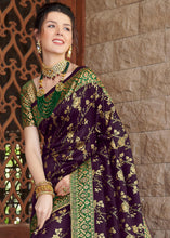Load image into Gallery viewer, Eggplant Purple Zari Woven Banarasi Silk Saree with Brocade Blouse