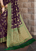 Load image into Gallery viewer, Eggplant Purple Zari Woven Banarasi Silk Saree with Brocade Blouse