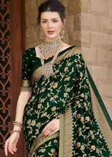 Load image into Gallery viewer, Sacramento Green Zari Woven Banarasi Silk Saree with Brocade Blouse