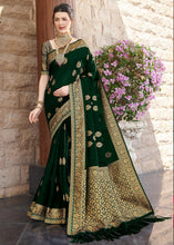 Load image into Gallery viewer, Dark Green Zari Woven Banarasi Silk Saree with Brocade Blouse