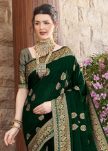 Load image into Gallery viewer, Dark Green Zari Woven Banarasi Silk Saree with Brocade Blouse