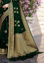 Load image into Gallery viewer, Dark Green Zari Woven Banarasi Silk Saree with Brocade Blouse