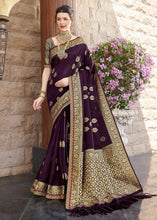 Cargar imagen en el visor de la galería, Dark Purple Zari Woven Banarasi Silk Saree with Brocade Blouse