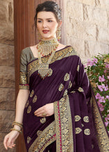 Cargar imagen en el visor de la galería, Dark Purple Zari Woven Banarasi Silk Saree with Brocade Blouse