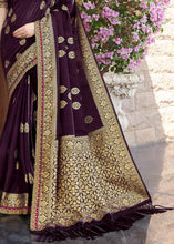 Cargar imagen en el visor de la galería, Dark Purple Zari Woven Banarasi Silk Saree with Brocade Blouse