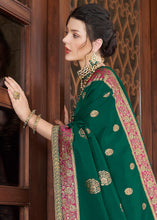 Load image into Gallery viewer, Viridian Green Zari Woven Banarasi Silk Saree with Brocade Blouse