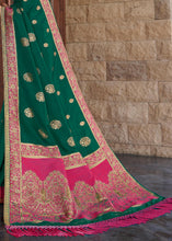 Load image into Gallery viewer, Viridian Green Zari Woven Banarasi Silk Saree with Brocade Blouse