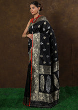Load image into Gallery viewer, Midnight Black Hand Woven Pure Katan Silk Saree