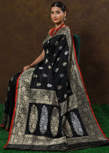 Load image into Gallery viewer, Midnight Black Hand Woven Pure Katan Silk Saree