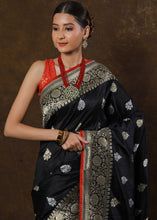 Load image into Gallery viewer, Midnight Black Hand Woven Pure Katan Silk Saree