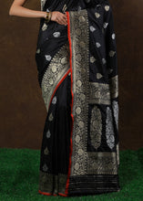 Load image into Gallery viewer, Midnight Black Hand Woven Pure Katan Silk Saree