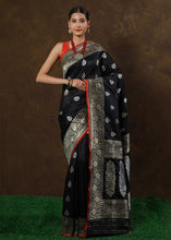Load image into Gallery viewer, Midnight Black Hand Woven Pure Katan Silk Saree