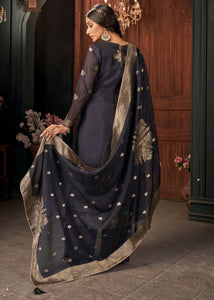 Midnight Navy Blue Designer Viscose Salwar Suit having Zari work