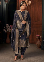 Load image into Gallery viewer, Midnight Navy Blue Designer Viscose Salwar Suit having Zari work