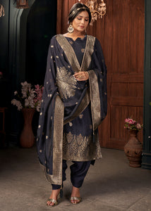 Midnight Navy Blue Designer Viscose Salwar Suit having Zari work