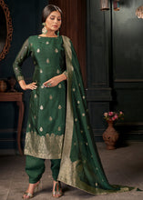 Load image into Gallery viewer, Cadmium Green Designer Viscose Salwar Suit having Zari work