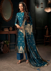 Dark Blue Designer Viscose Salwar Suit having Zari work