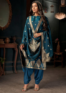 Dark Blue Designer Viscose Salwar Suit having Zari work