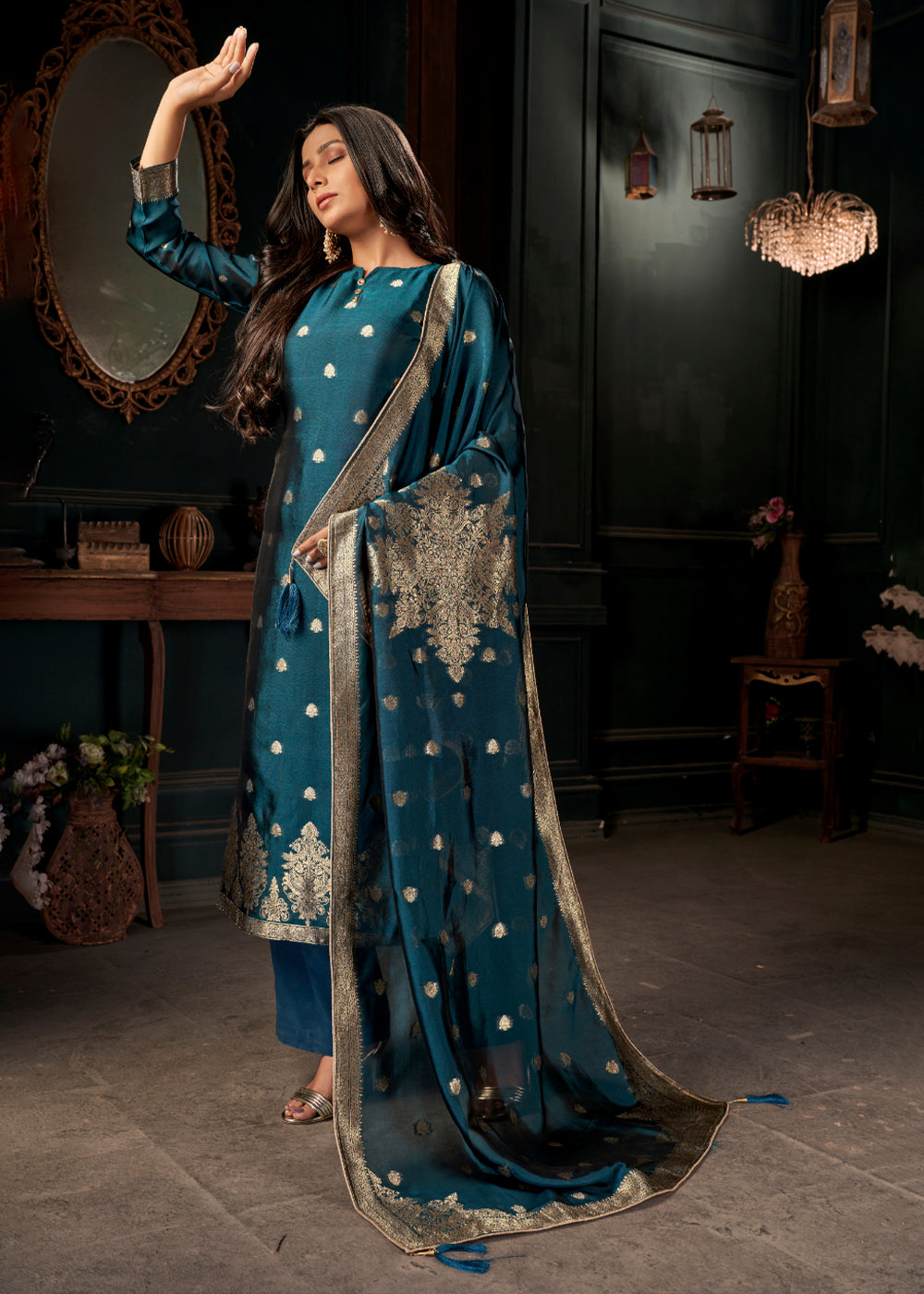 Dark Blue Designer Viscose Salwar Suit having Zari work